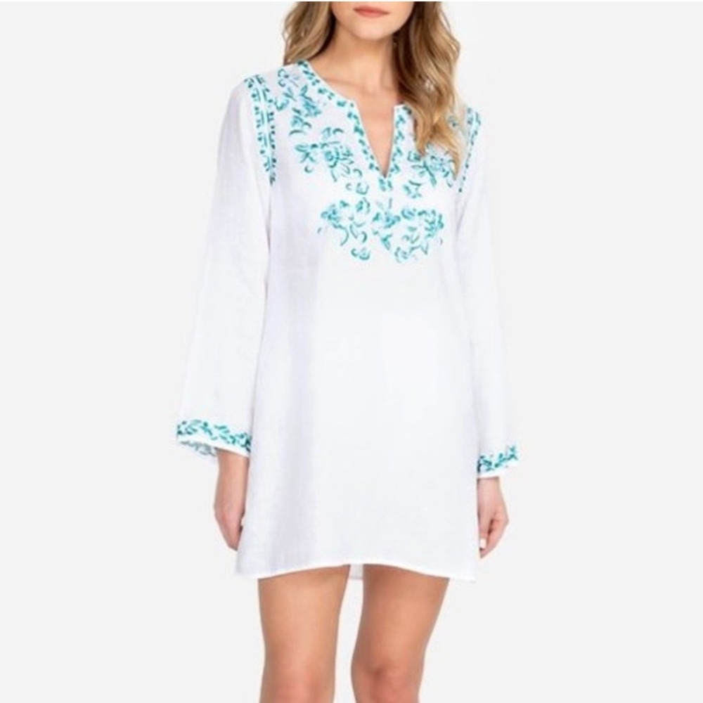 JOHNNY WAS Marie Embroidered Linen Tunic Dress NWOT